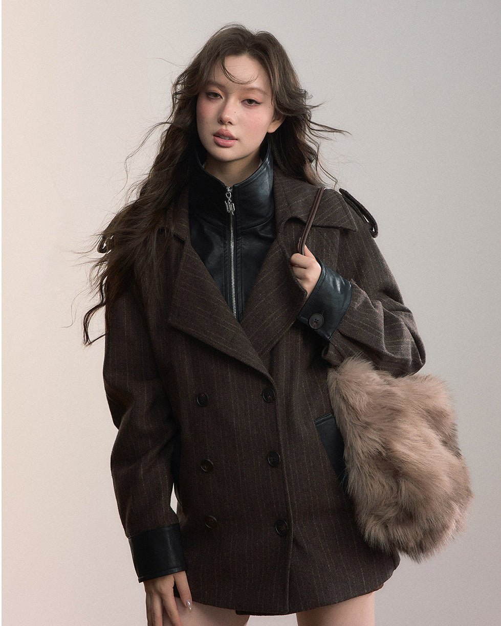 Faux-Layer Double-Breasted Wool Jacket