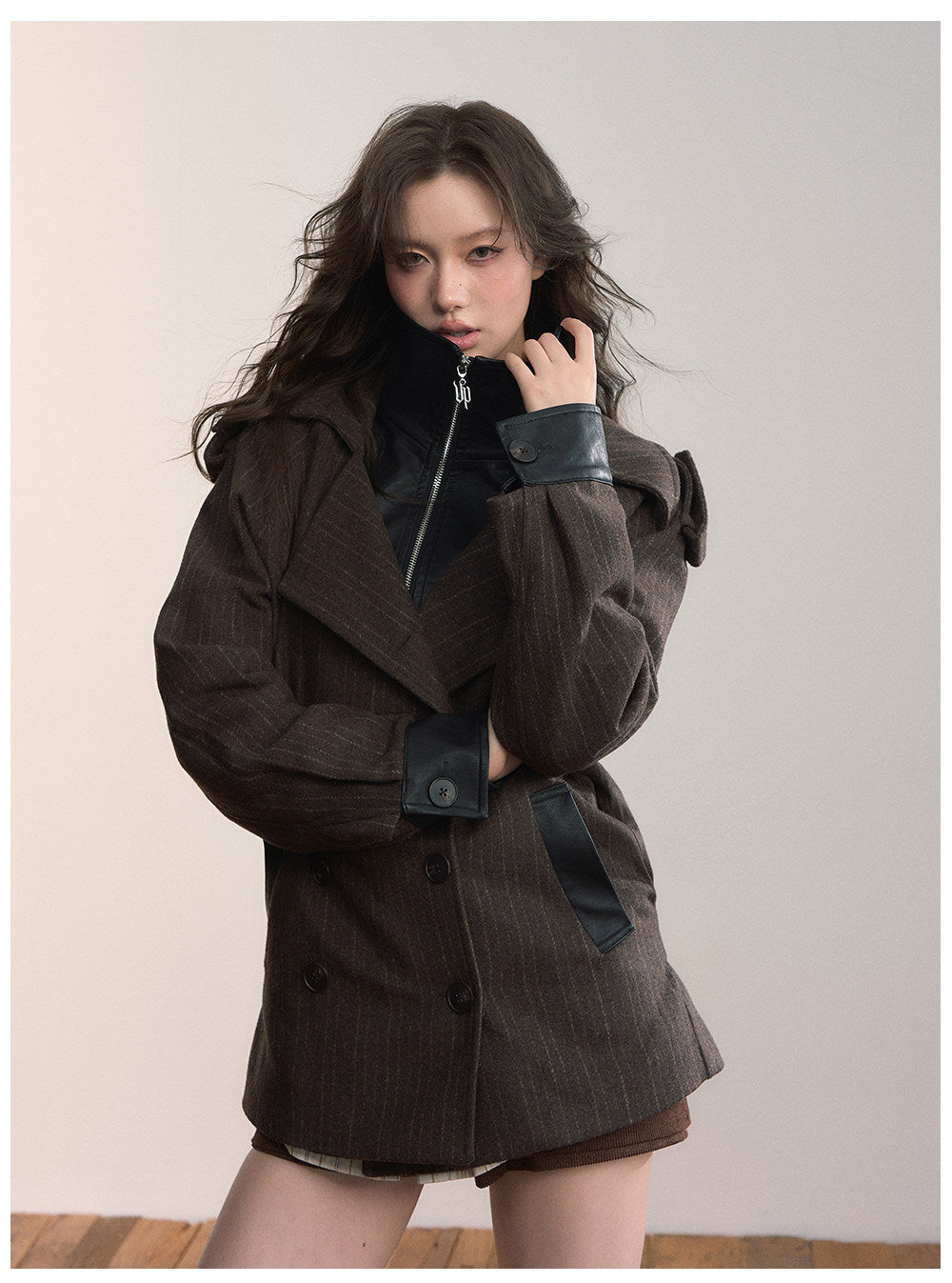 Faux-Layer Double-Breasted Wool Jacket