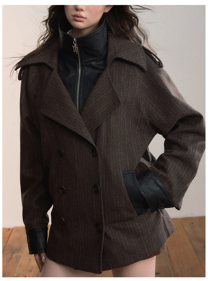 Faux-Layer Double-Breasted Wool Jacket