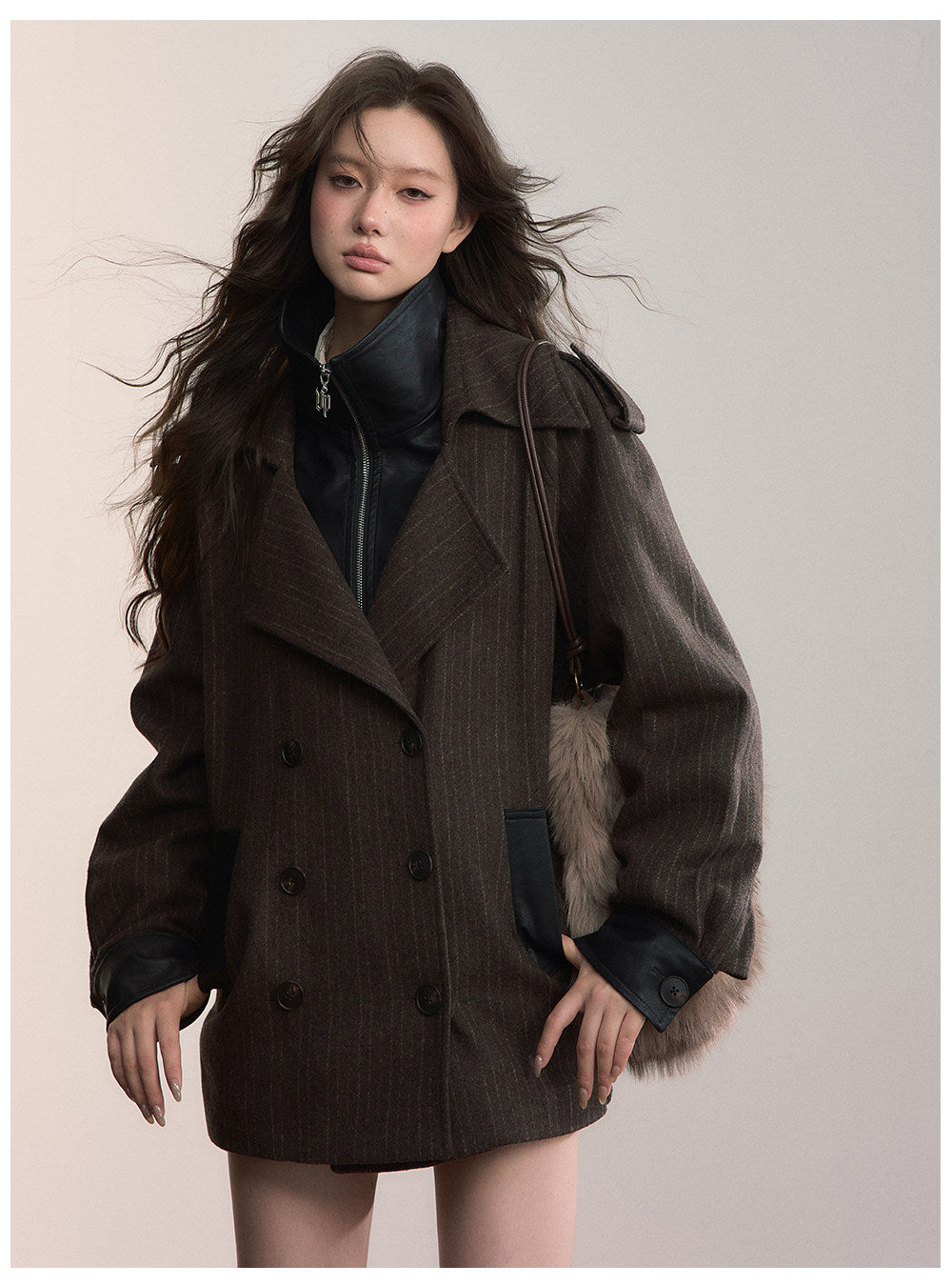 Faux-Layer Double-Breasted Wool Jacket