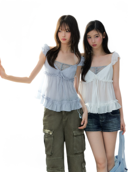 Korean Style Lace Spliced Doll Blouse