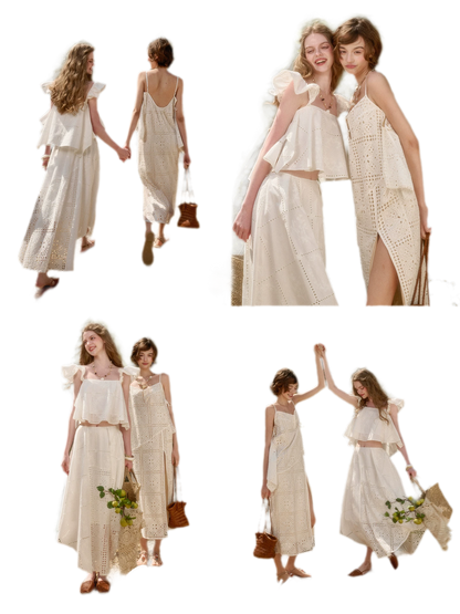 Clear White Embroidered Cotton Set