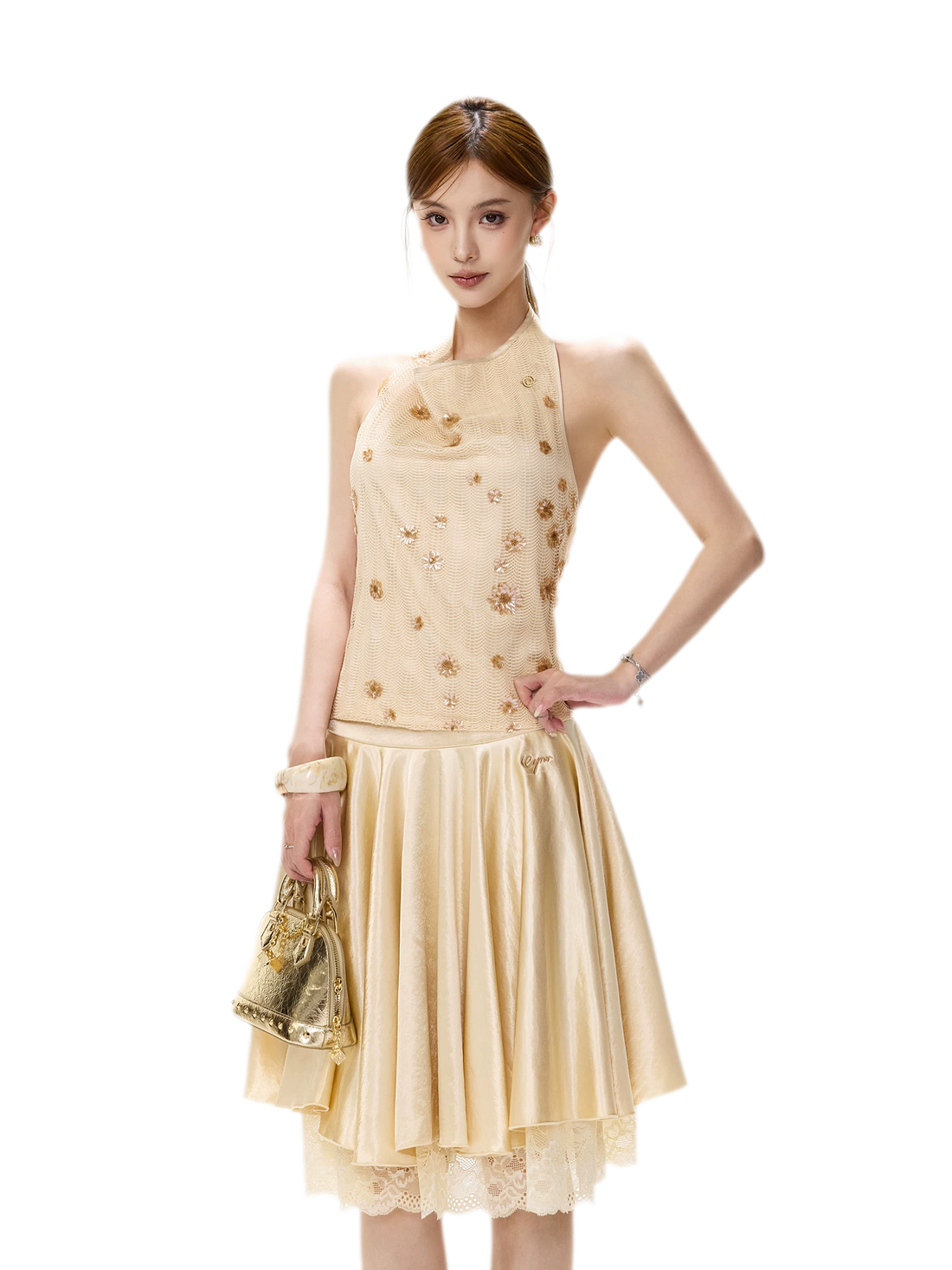 Lace Splice A-Line Skirt