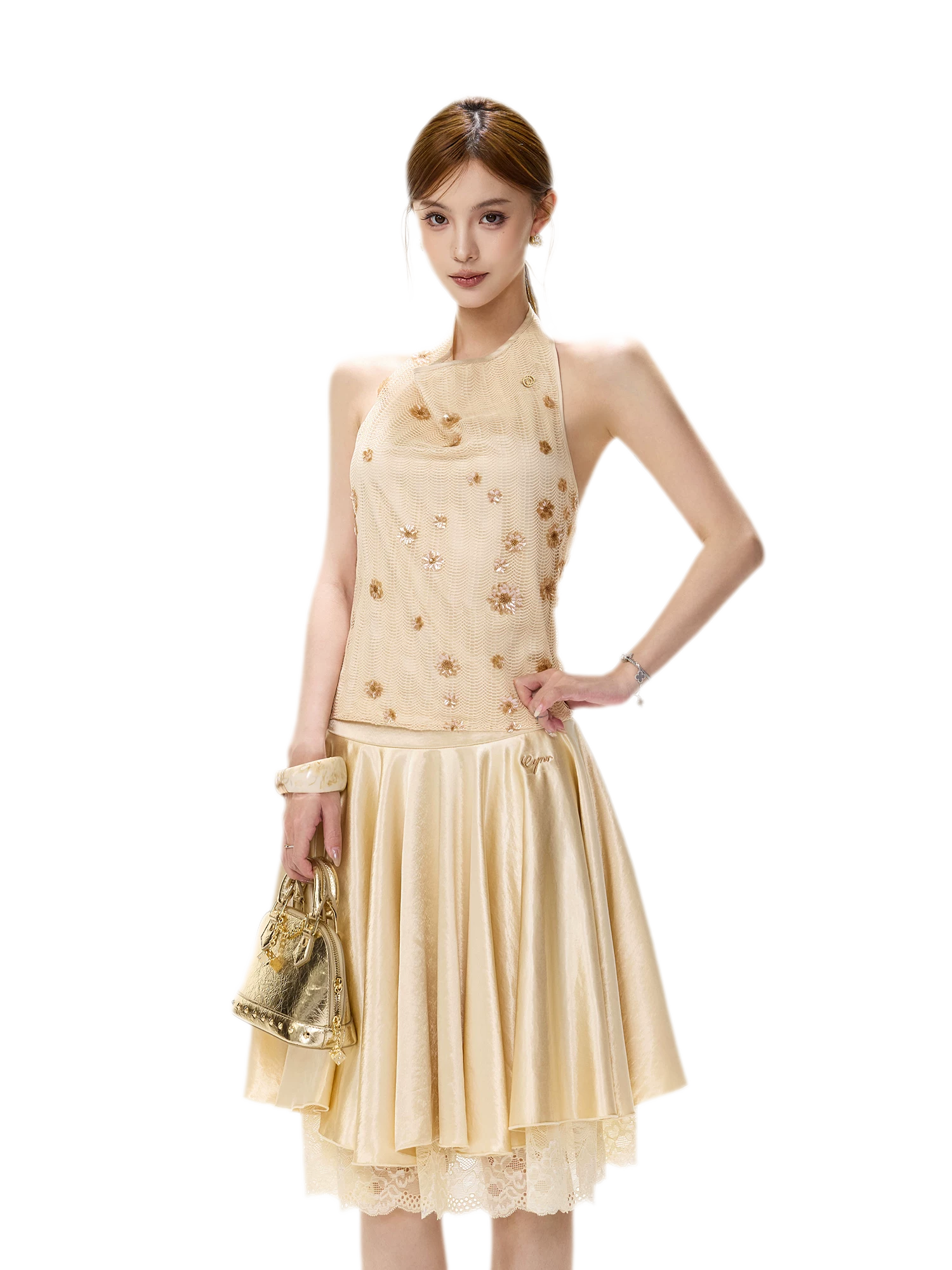 Lace Splice A-Line Skirt