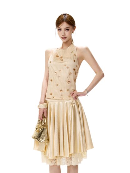 Lace Splice A-Line Skirt