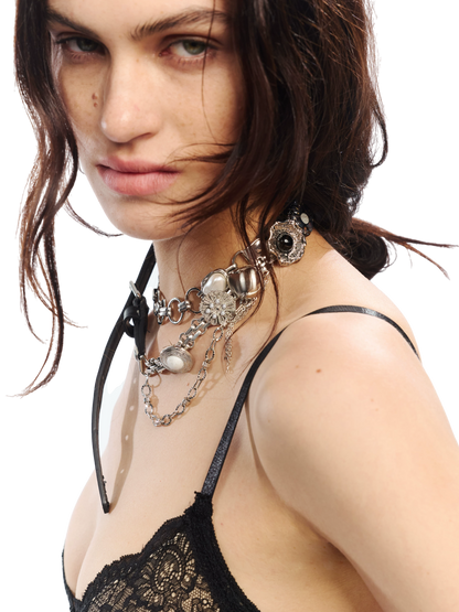 Adjustable Tassel Chain Waist Belt with Floral Design