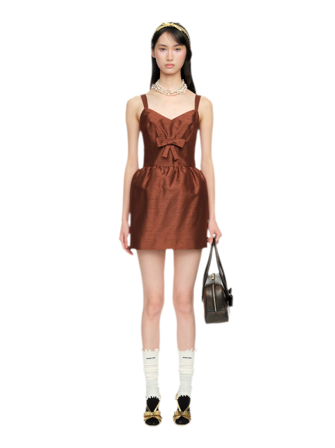 Elegant Wide Strap Bow Long Dress