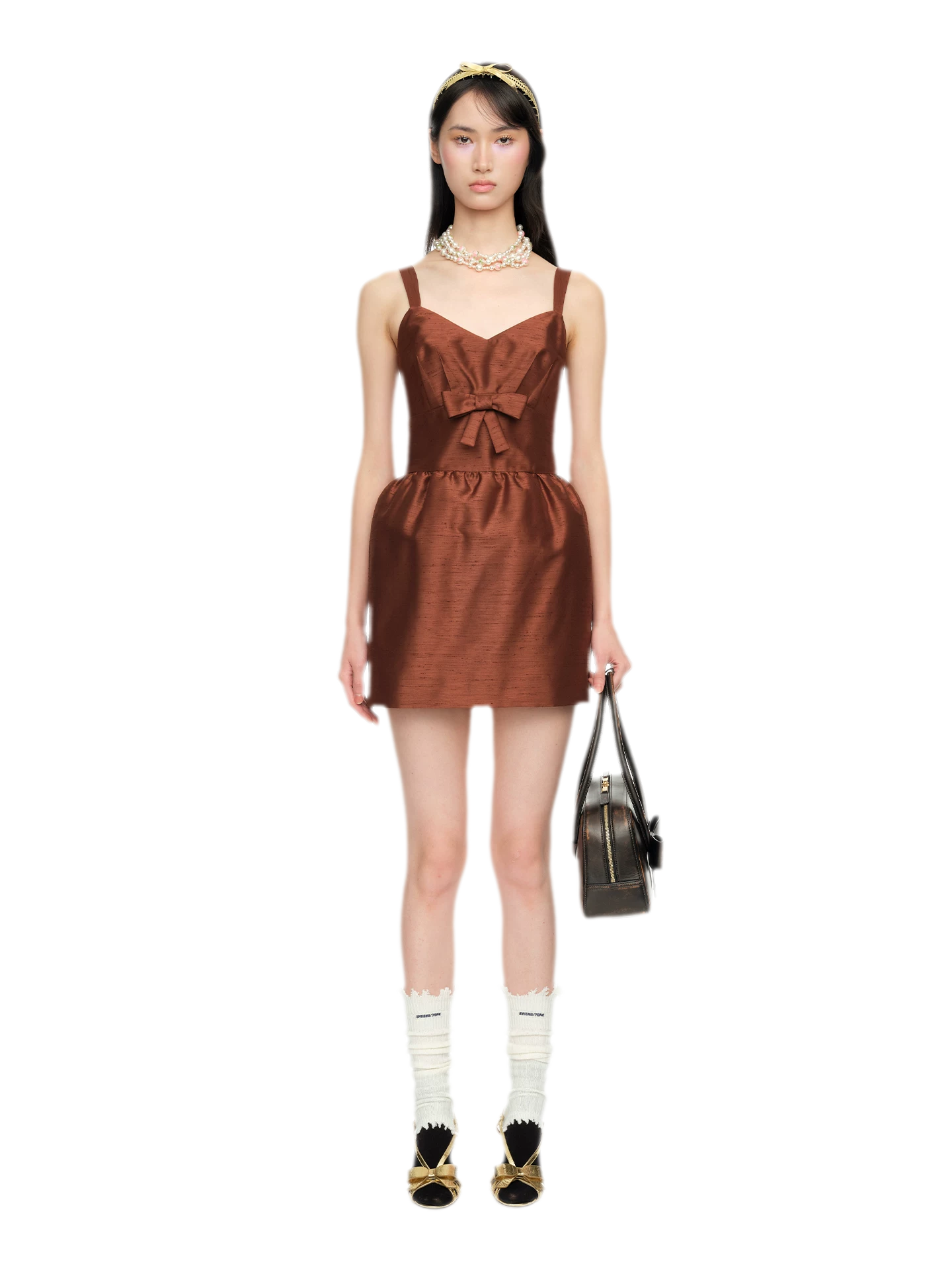 Elegant Wide Strap Bow Long Dress