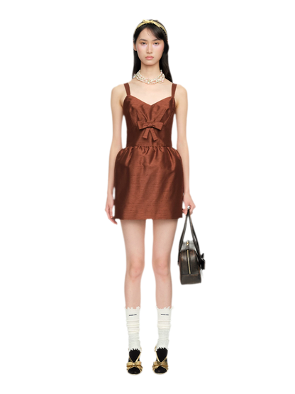 Elegant Wide Strap Bow Long Dress