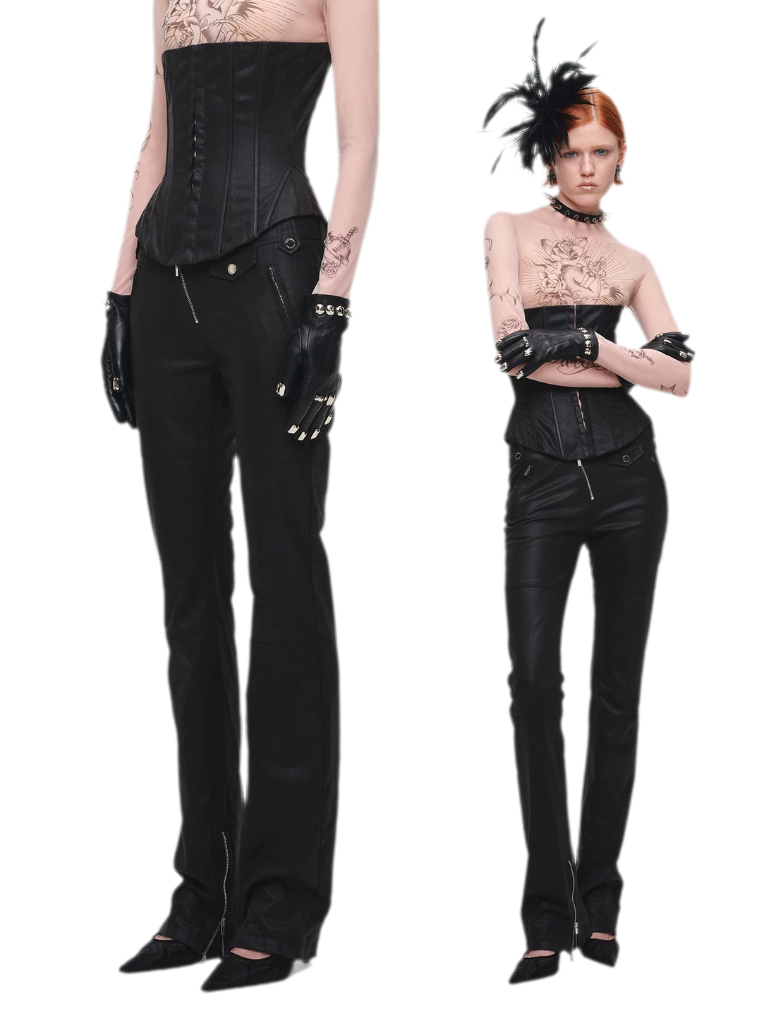 Washed Leather-Look Slim Pants