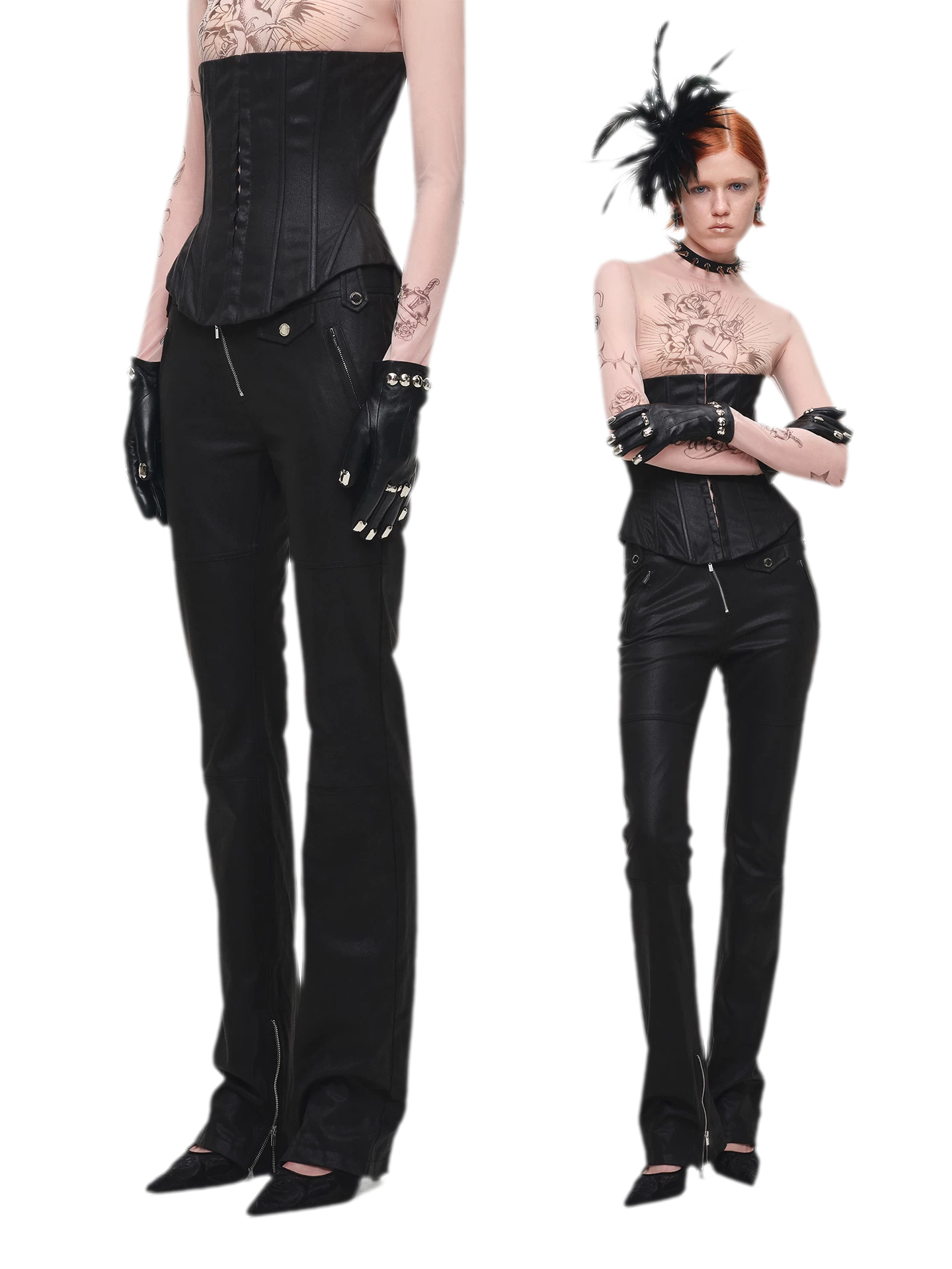 Washed Leather-Look Slim Pants