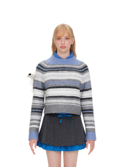 Color-Block Striped Fuzzy Sweater