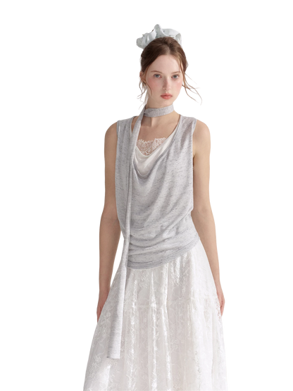Draped Neckline Lace Patchwork Vest