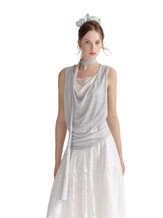 Draped Neckline Lace Patchwork Vest