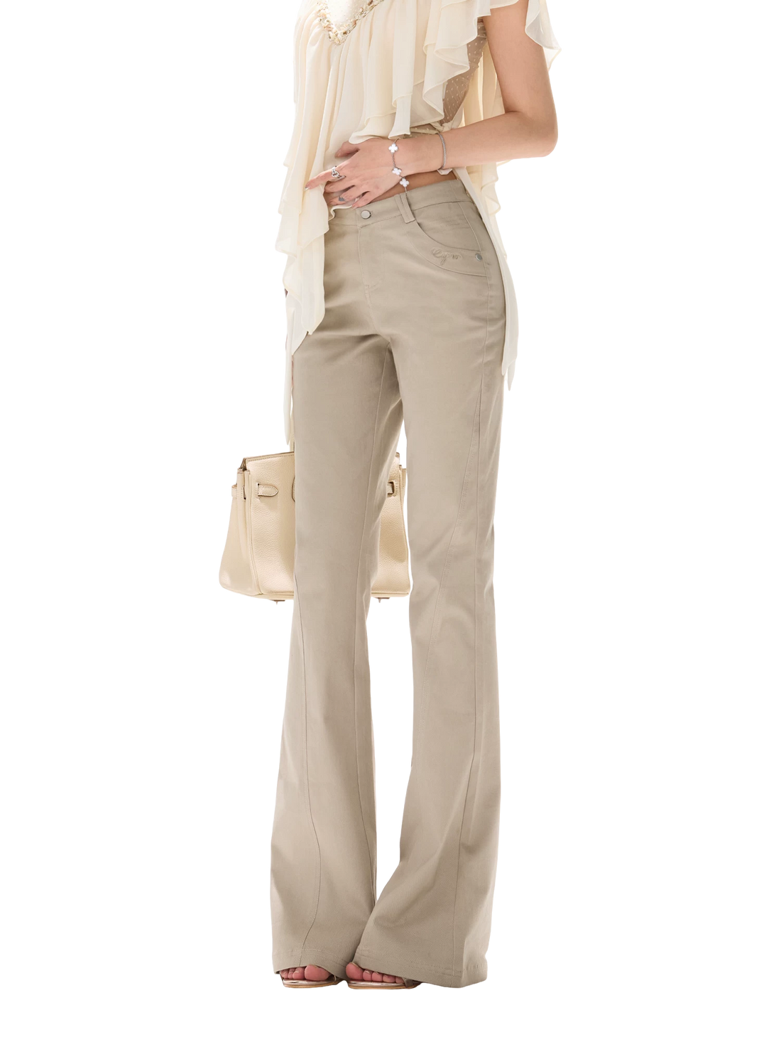 Slim Fit Flared Cotton Blend Pants