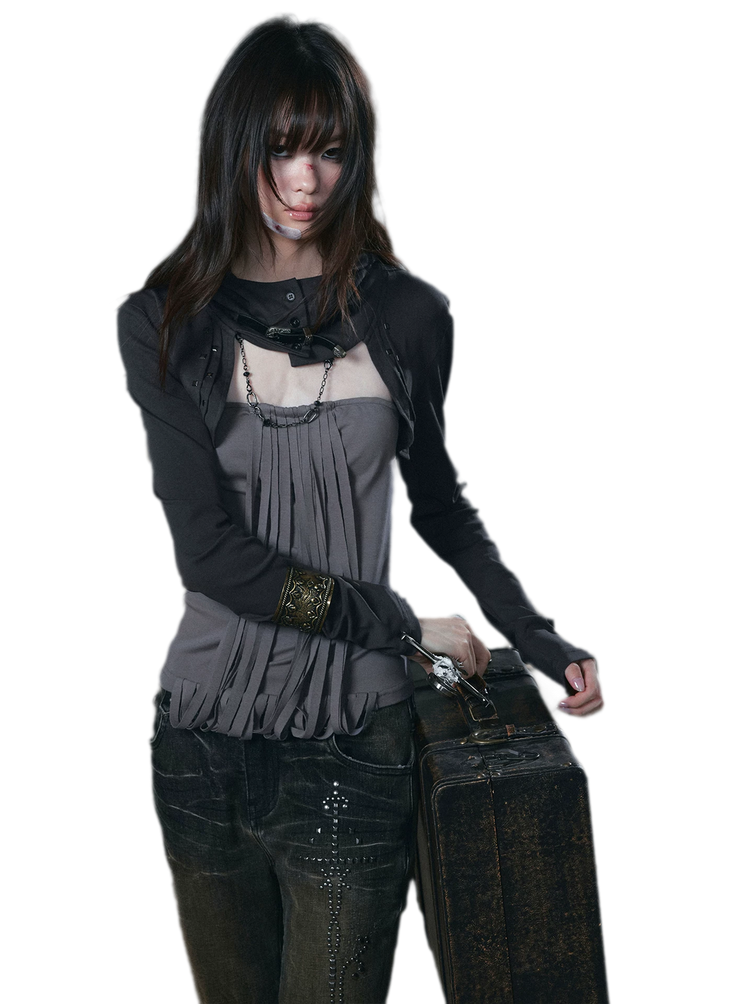 Distressed Hooded Knit Bustier Top