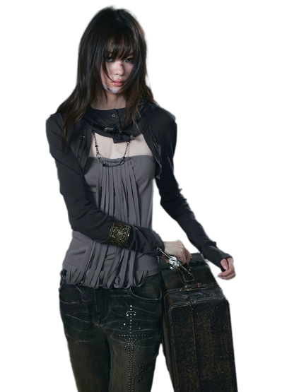 Distressed Hooded Knit Bustier Top