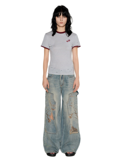 Lyocell Contrast Ribbed T-Shirt