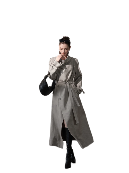 Silver-Thread Striped Long Trench Coat