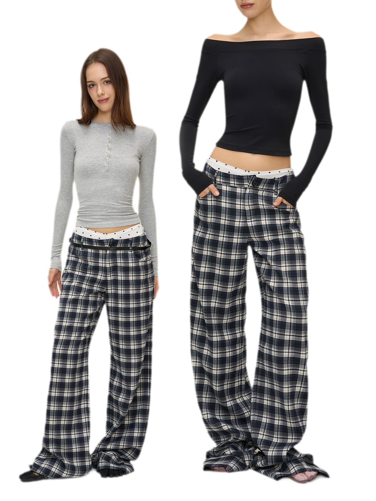Brushed Plaid Wide-Leg Pants