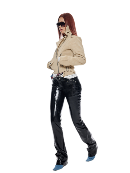 Black PU Flared Pants