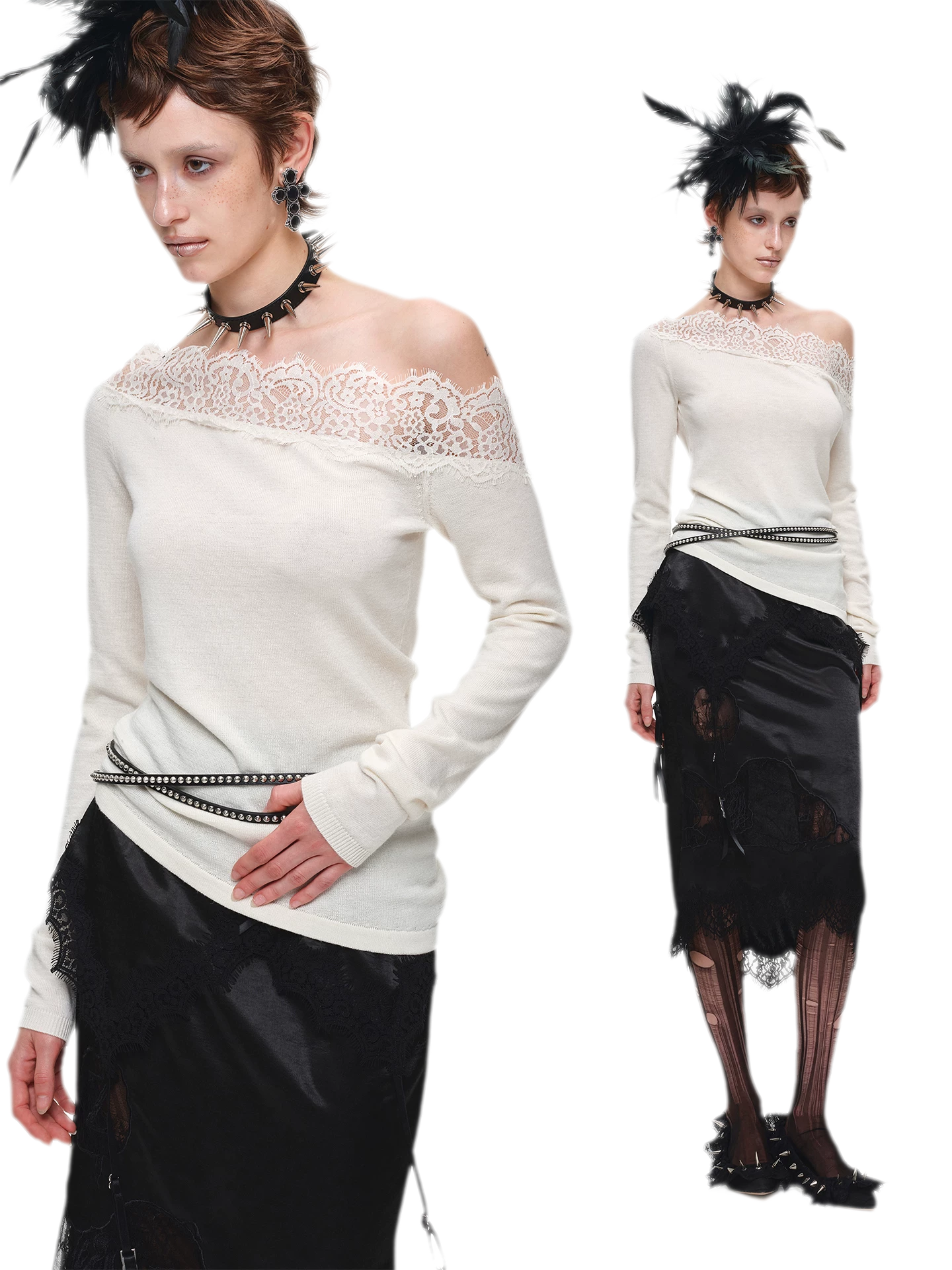 Acetate Cashmere Lace Knit Top