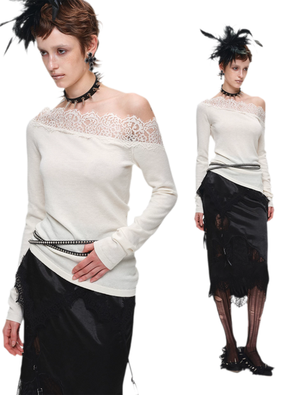Acetate Cashmere Lace Knit Top