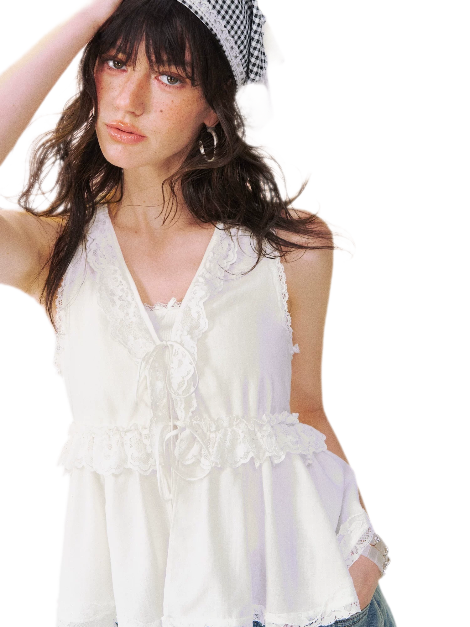 Lace Tie V-Neck Top