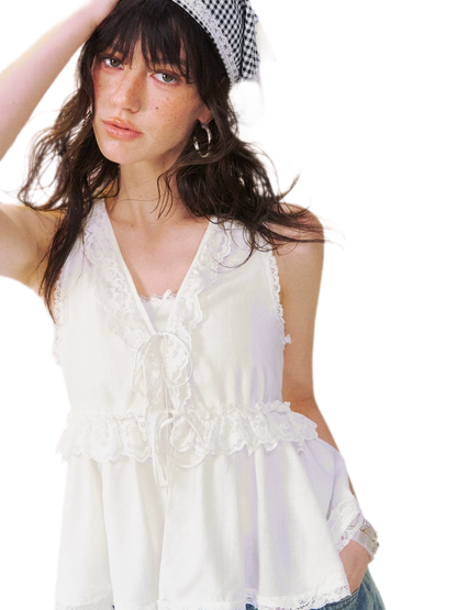 Lace Tie V-Neck Top