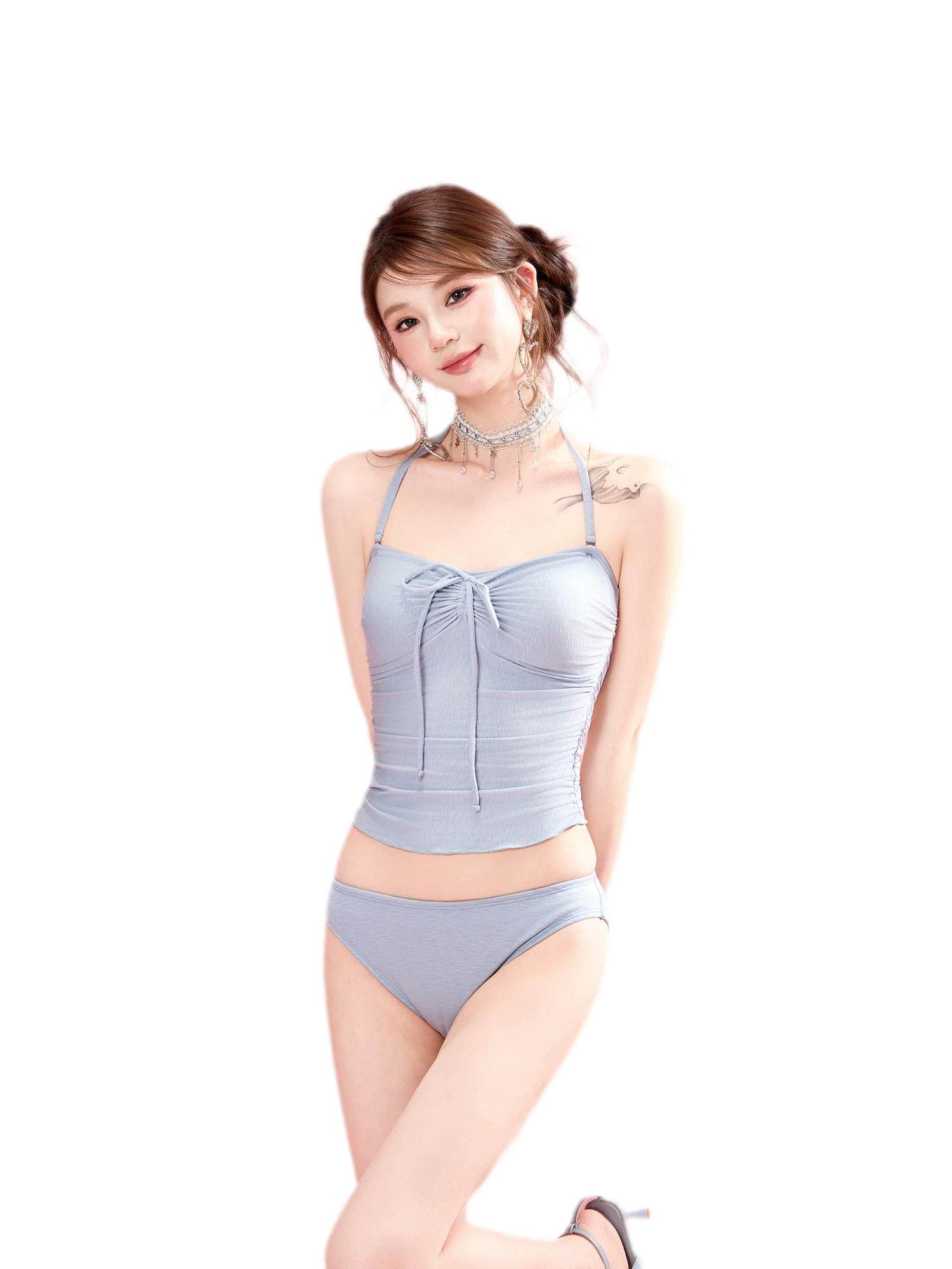 Ruching Halter Swim Set