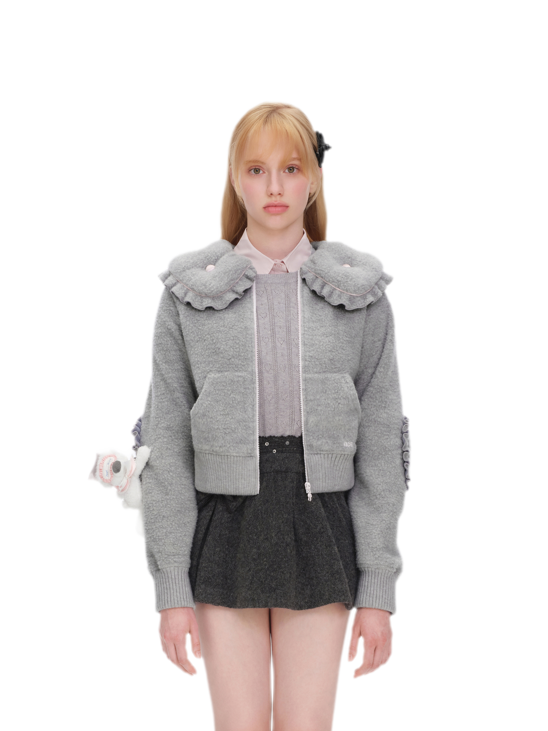 Fuzzy Wide-Collar Cropped Jacket