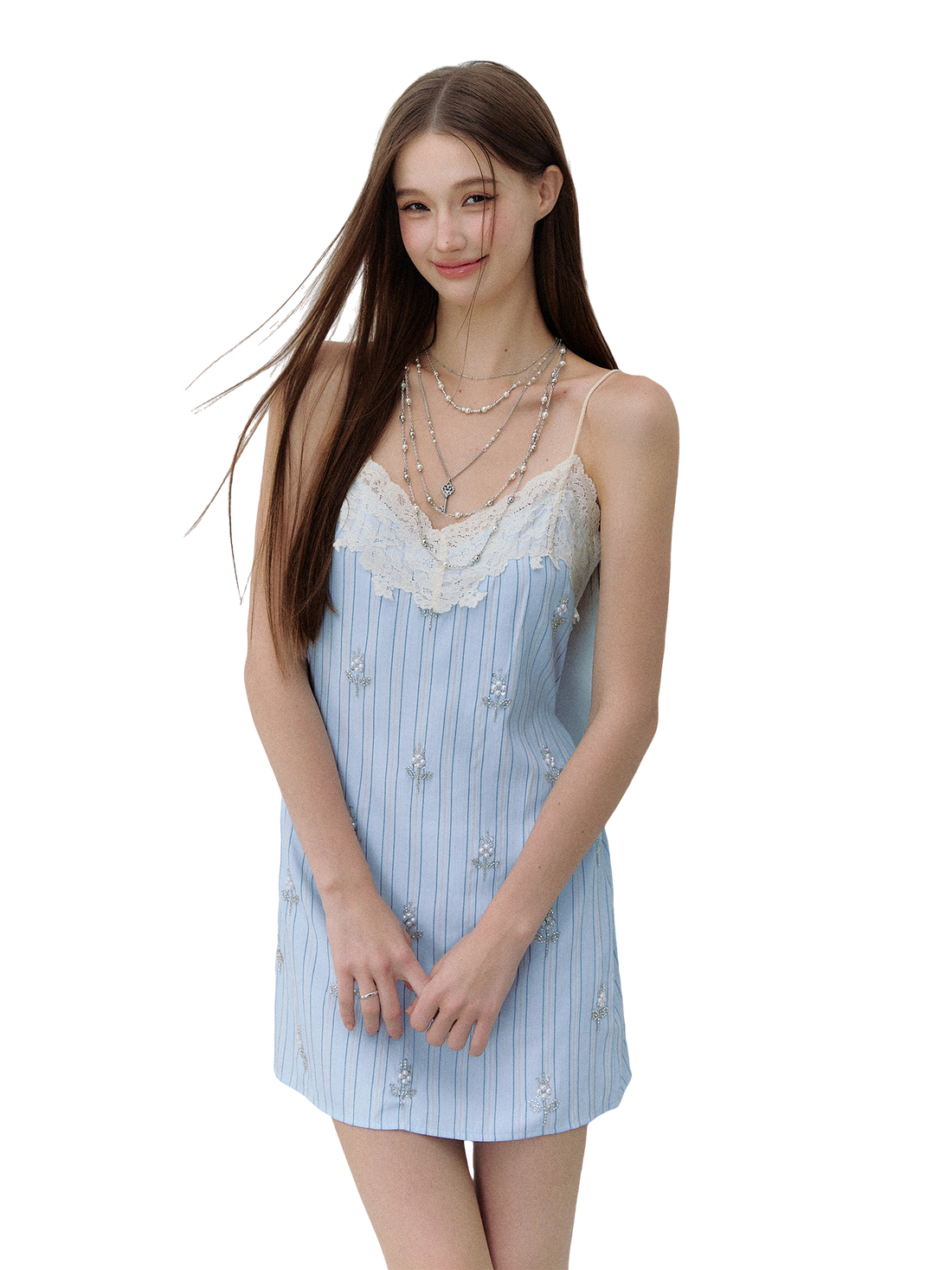 Maritime Love Letter Lace-Embellished Striped Dress