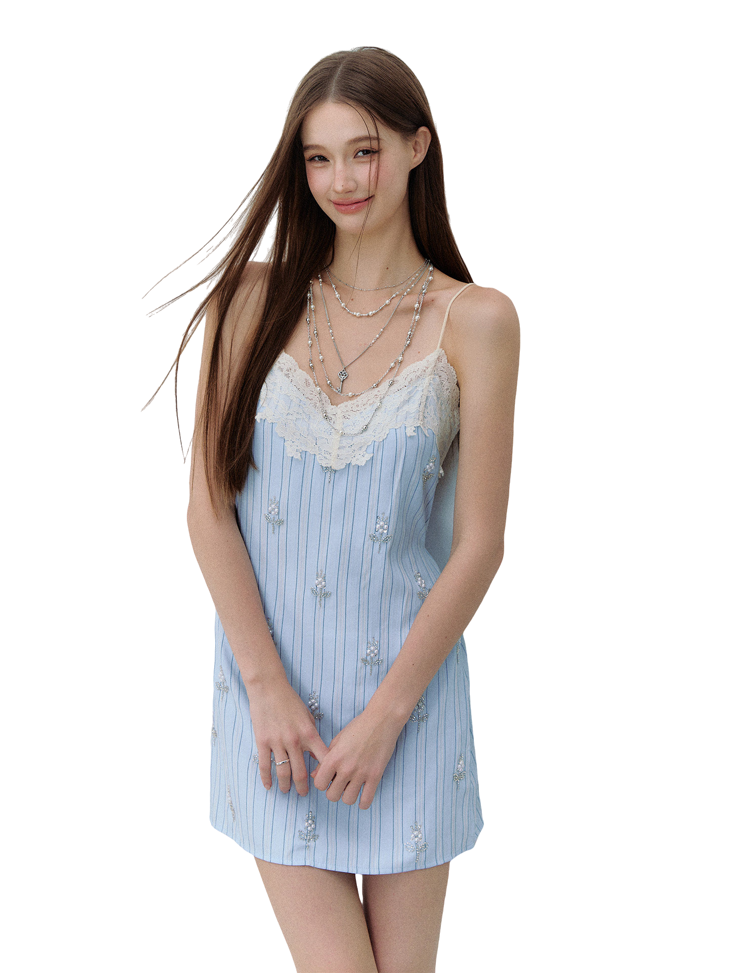 Maritime Love Letter Lace-Embellished Striped Dress