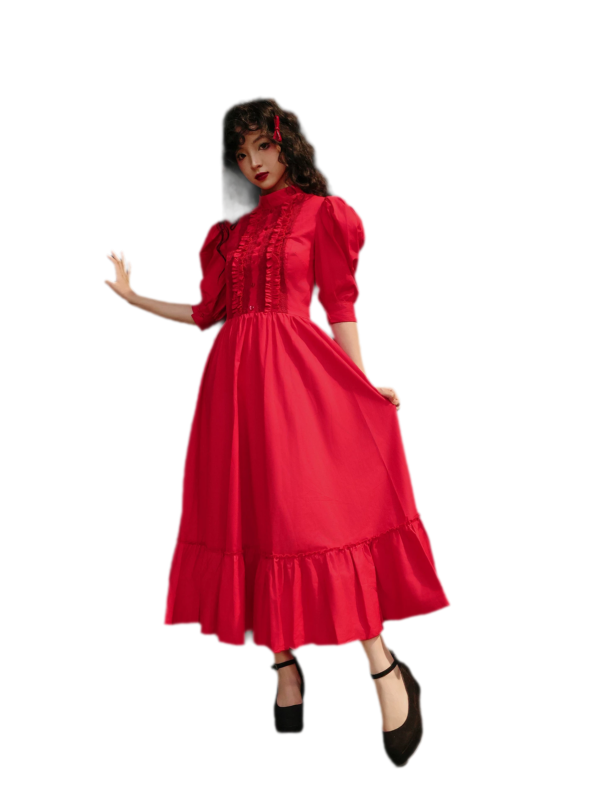 Готическое платье с рюшами и пышными рукавами
