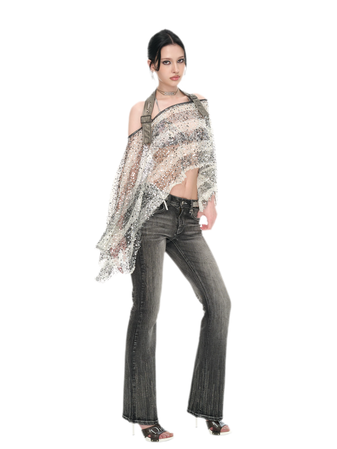Sequin Asymmetrical Cropped Overshirt