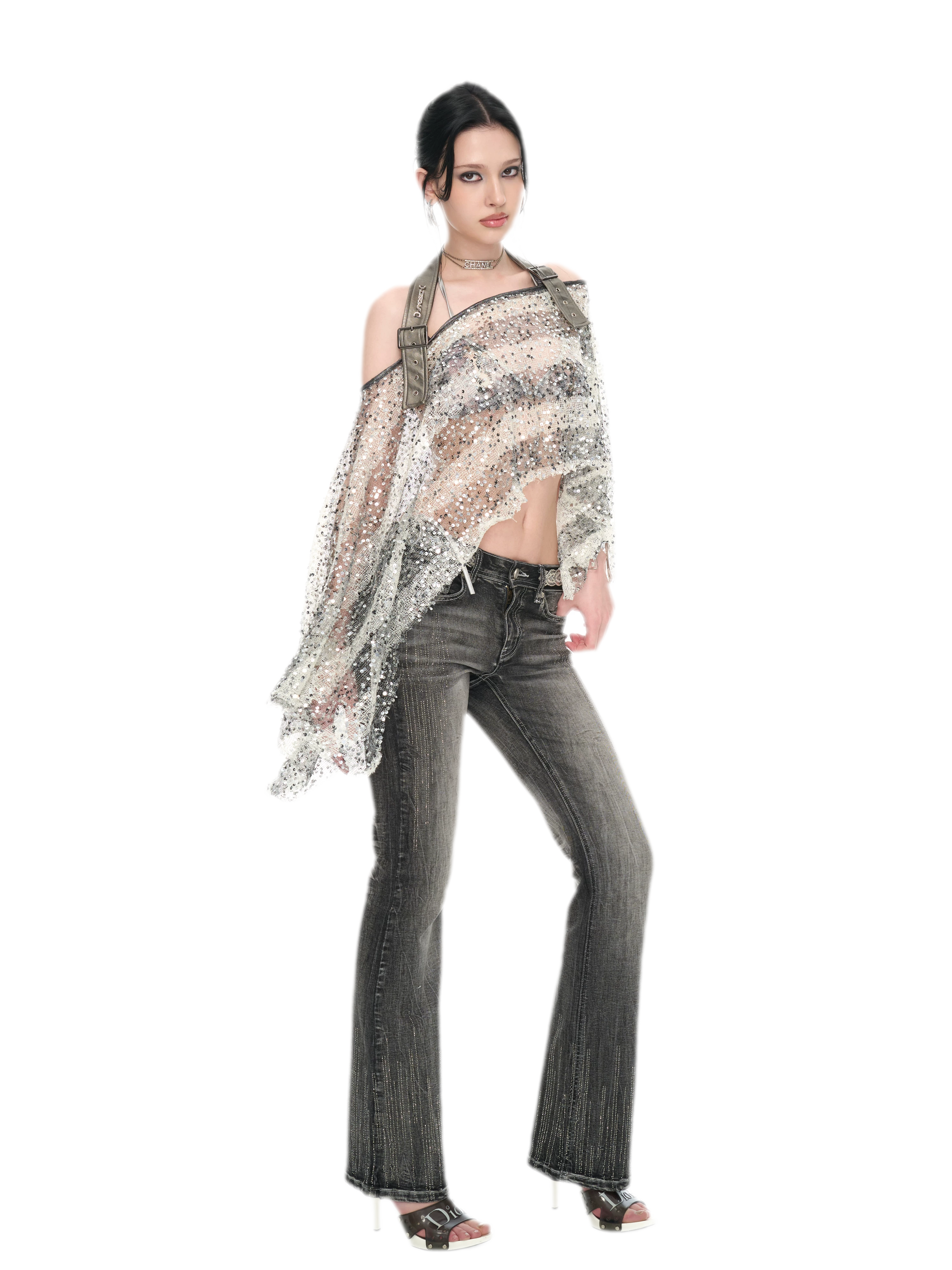Sequin Asymmetrical Cropped Overshirt