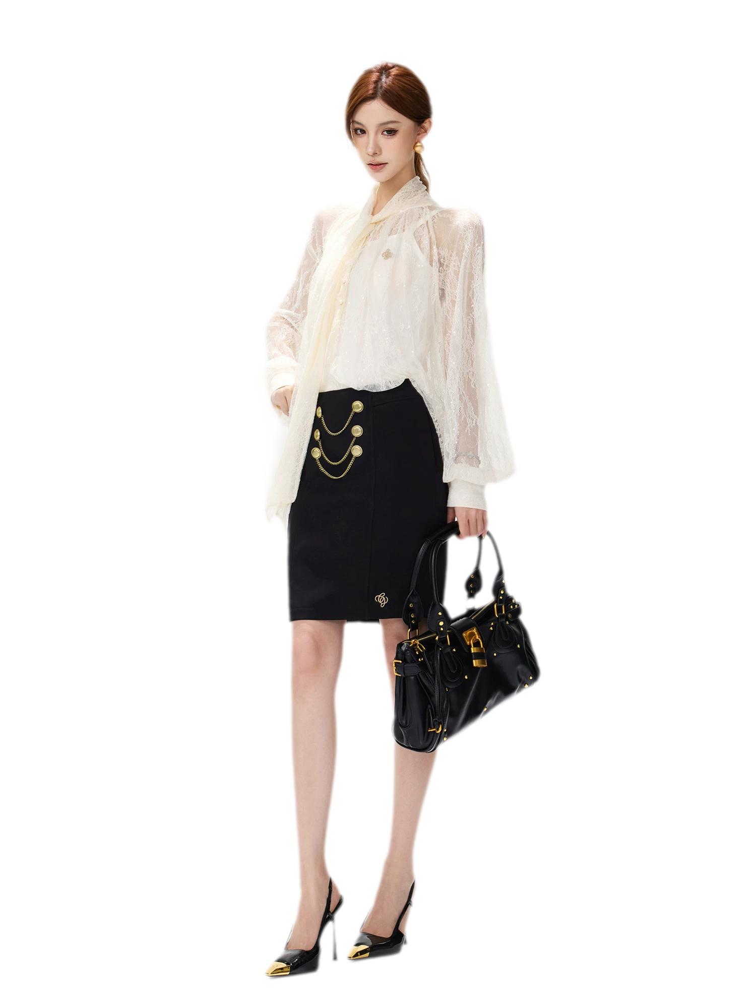 Gold Chain Tailored Skirt