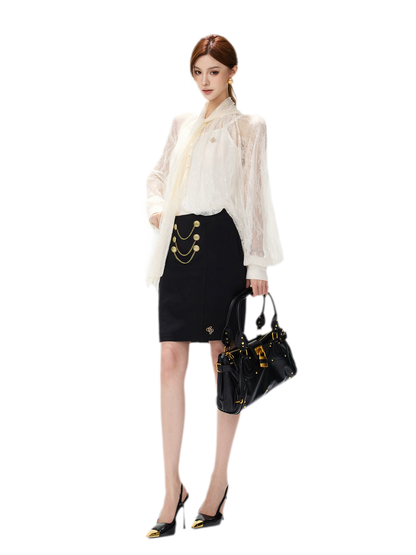 Gold Chain Tailored Skirt