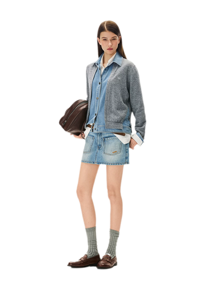 Wool Contrast Lapel Knit Cardigan