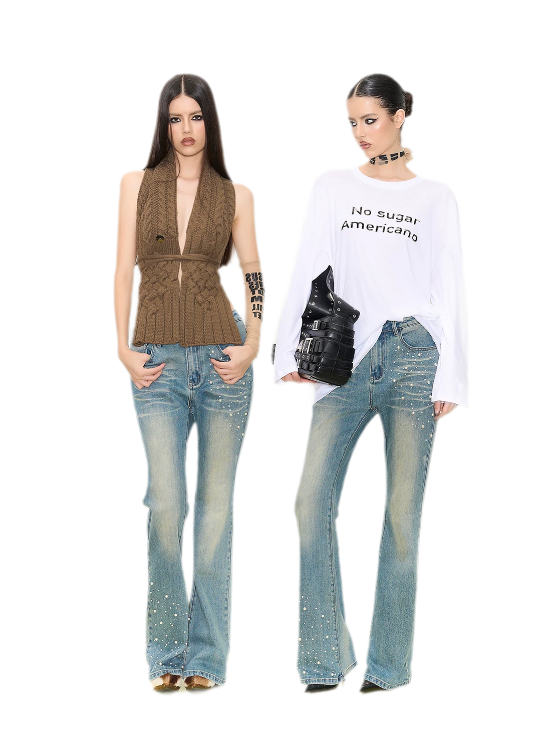Pearl Embellished Straight Jeans