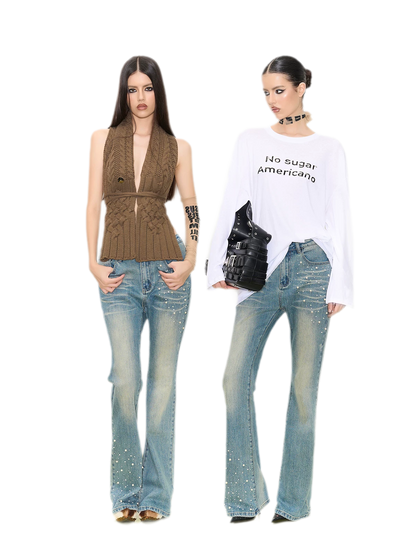 Pearl Embellished Straight Jeans