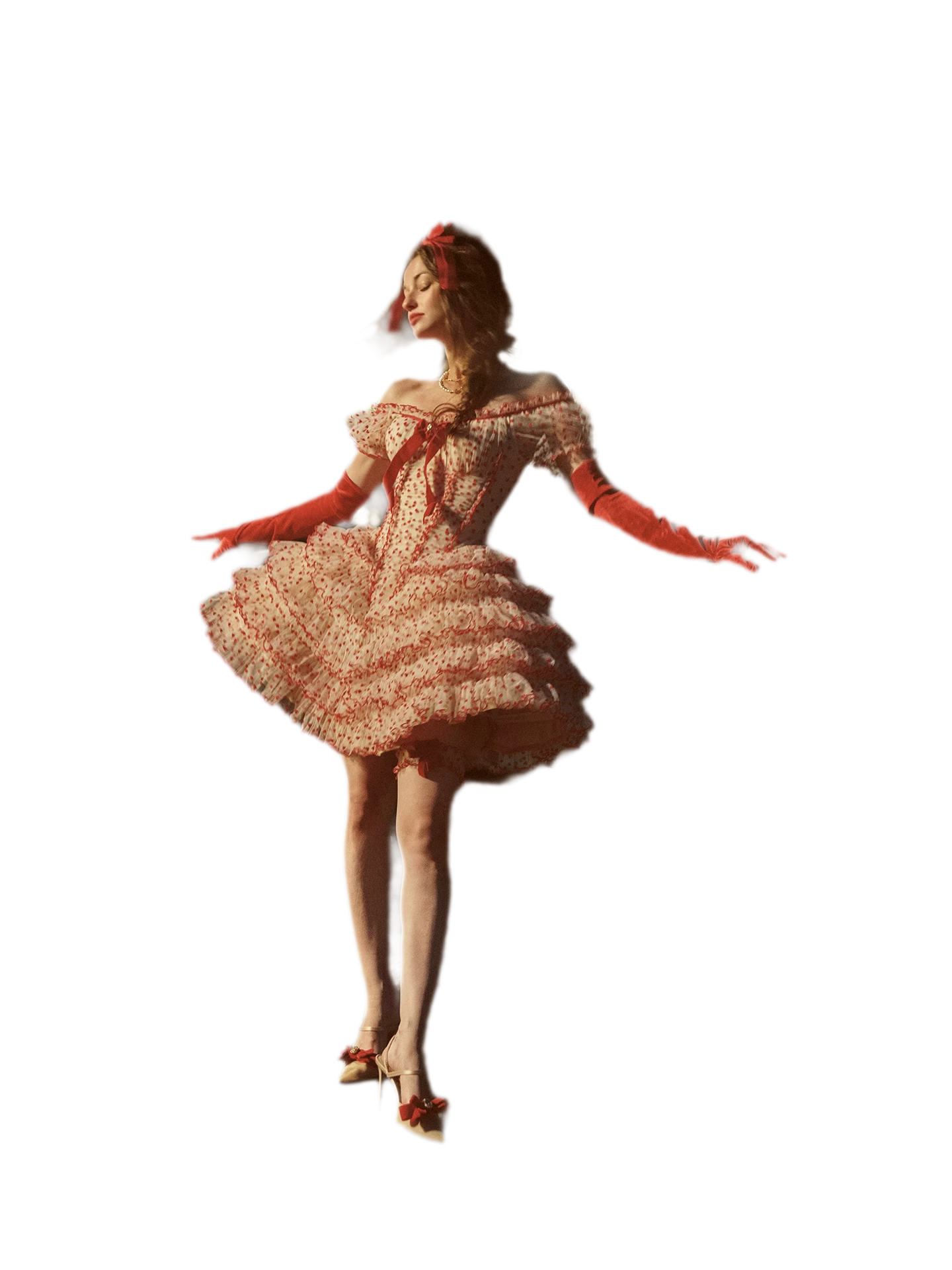 Flocked Bow Ruffle Dress