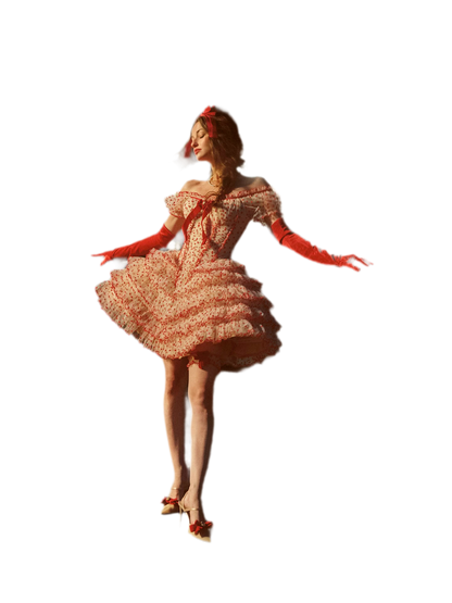 Flocked Bow Ruffle Dress