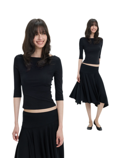 Lyocell Boat Neck Knit Top