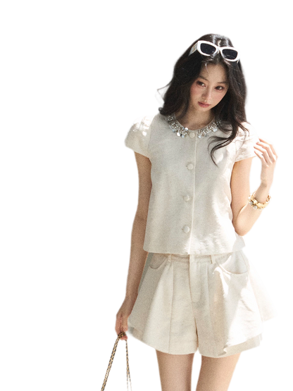 Beaded Collar Short Set
