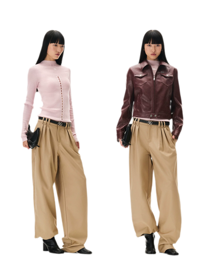 Matte Pleated Wide-Leg Trousers