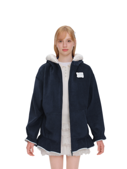 Plush Lace-Trimmed Bear Hoodie