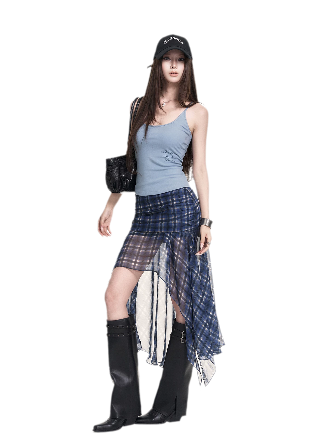 Blue Plaid Chiffon Skirt