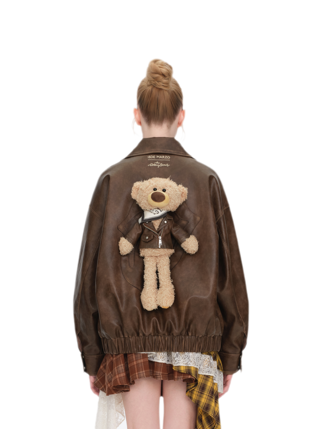 Fauxlederjacke mit Distressed-Bärenmotiv