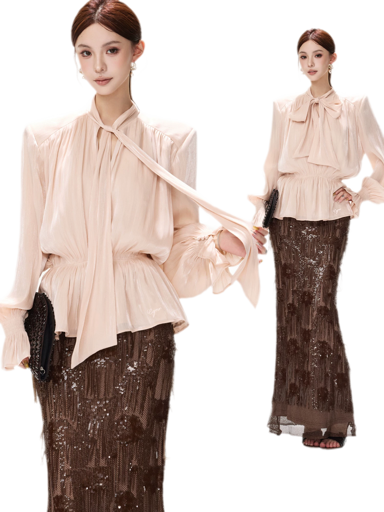 Pearlescent Tie Waist Blouse